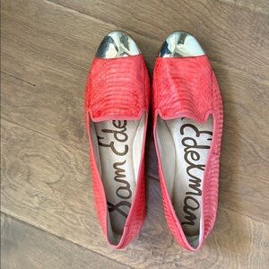 Sam Edelman Aster Leather Pink Red Ballet Flats Gold Metallic Cap Toe Women’s 9